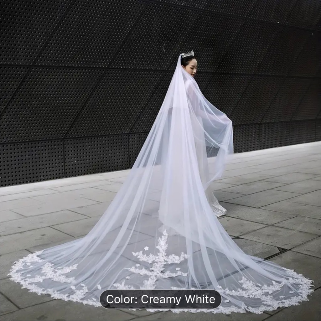 Romantic Soft Tulle Wedding Veil Long Lace Bridal Cathedral Veil For Brides